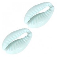 Cowrie shell bead 17x10mm Bleached aqua blue